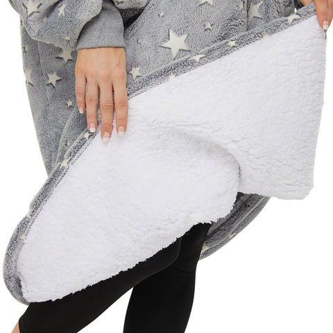 Extra-long Wearable Blanket Hoodie for Adults, Luminous Grey, Glow in the Dark
