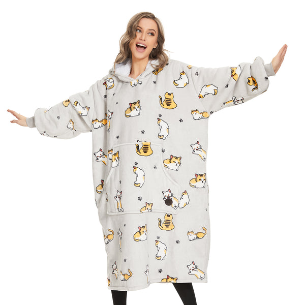 Extra-long Wearable Blanket Hoodie for Adults, Cat