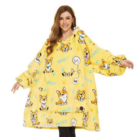 Corgi Wearable Blanket Hoodie for Adults