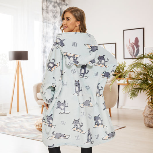 Yoga Cat Blanket Hoodie