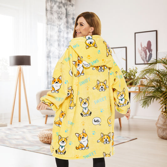 Corgi Wearable Blanket Hoodie for Adults