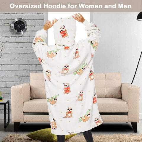 Extra-long Wearable Blanket Hoodie for Adults, Sloth