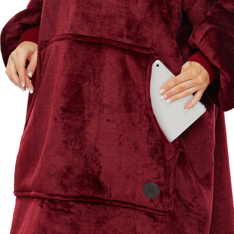 Burgundy Wearable Blanket Hoodie for Adults