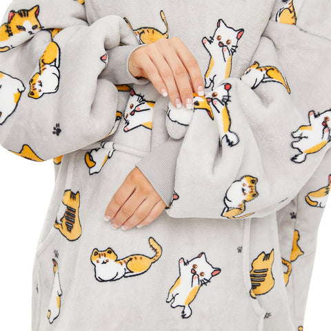 Cat Wearable Blanket Hoodie for Adults