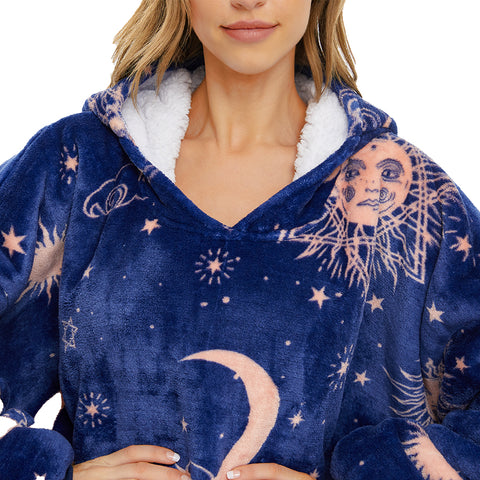 Stars and Moon Wearable Blanket Hoodie for Adults