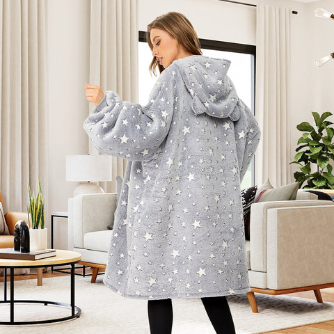 Luminous Grey Wearable Blanket Hoodie for Adults, Glow in the Dark