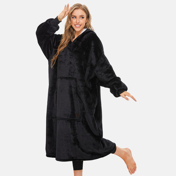 Extra-long Wearable Blanket Hoodie for Adults, Black
