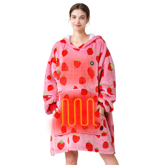 Strawberry Heated Wearable Blanket Hoodie for Adults