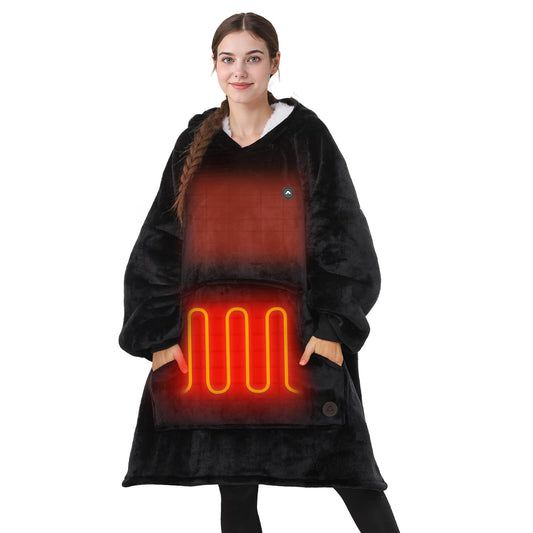 Black Heated Wearable Blanket Hoodie for Adults