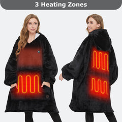 Black Heated Wearable Blanket Hoodie for Adults
