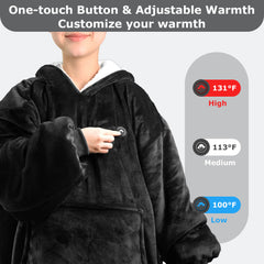 Black Heated Wearable Blanket Hoodie for Adults