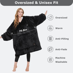 Black Heated Wearable Blanket Hoodie for Adults