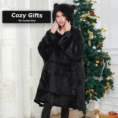 Black Heated Wearable Blanket Hoodie for Adults