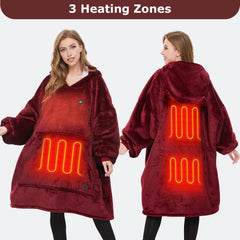 Burgundy Heated Wearable Blanket Hoodie for Adults