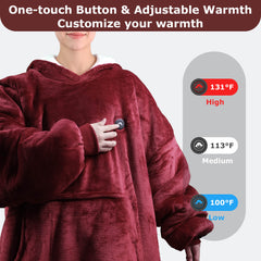 Burgundy Heated Wearable Blanket Hoodie for Adults