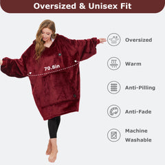 Burgundy Heated Wearable Blanket Hoodie for Adults