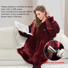 Burgundy Heated Wearable Blanket Hoodie for Adults
