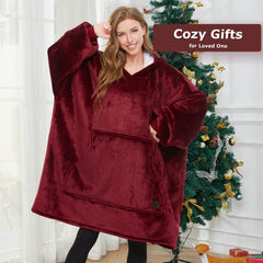 Burgundy Heated Wearable Blanket Hoodie for Adults