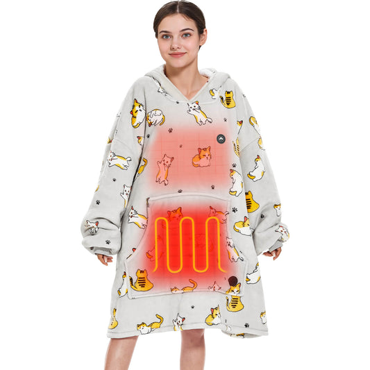 Cat Heated Wearable Blanket Hoodie for Adults