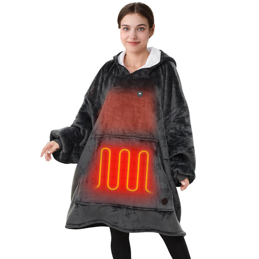 Dark Grey Heated Wearable Blanket Hoodie for Adults