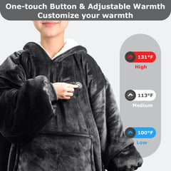 Dark Grey Heated Wearable Blanket Hoodie for Adults