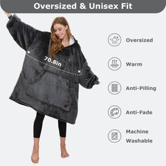 Dark Grey Heated Wearable Blanket Hoodie for Adults