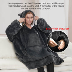 Dark Grey Heated Wearable Blanket Hoodie for Adults