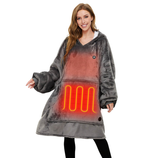 Grey Heated Wearable Blanket Hoodie for Adults