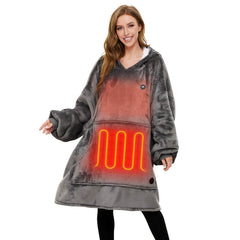 Grey Heated Wearable Blanket Hoodie for Adults