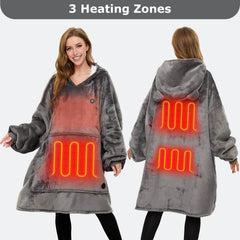 Grey Heated Wearable Blanket Hoodie for Adults