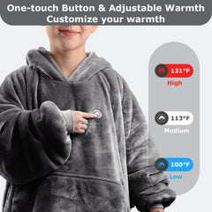 Grey Heated Wearable Blanket Hoodie for Adults