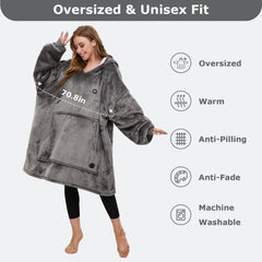 Grey Heated Wearable Blanket Hoodie for Adults