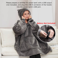 Grey Heated Wearable Blanket Hoodie for Adults
