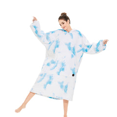 Sky Blue Tie-Dye Extra-Long Blanket Hoodie