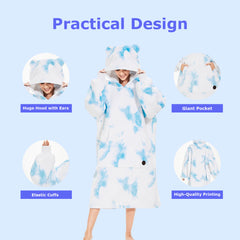 Sky Blue Tie-Dye Extra-Long Blanket Hoodie