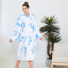 Sky Blue Tie-Dye Extra-Long Blanket Hoodie