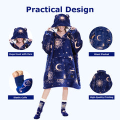 Starry Night Blanket Hoodie & Socks Bundle