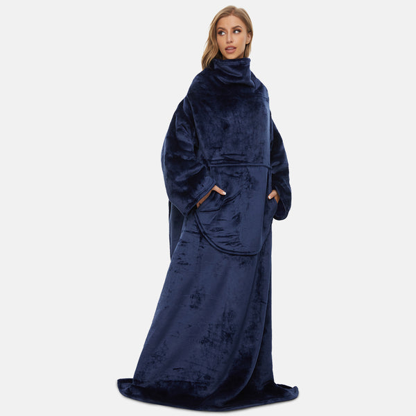 Dark Blue TV Blanket With Arms, Fleece Blanket