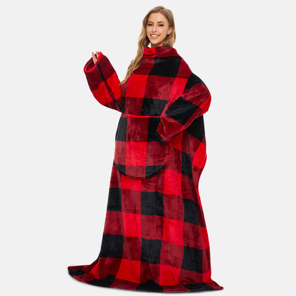 Red Plaid TV Blanket With Arms, Fleece Blanket