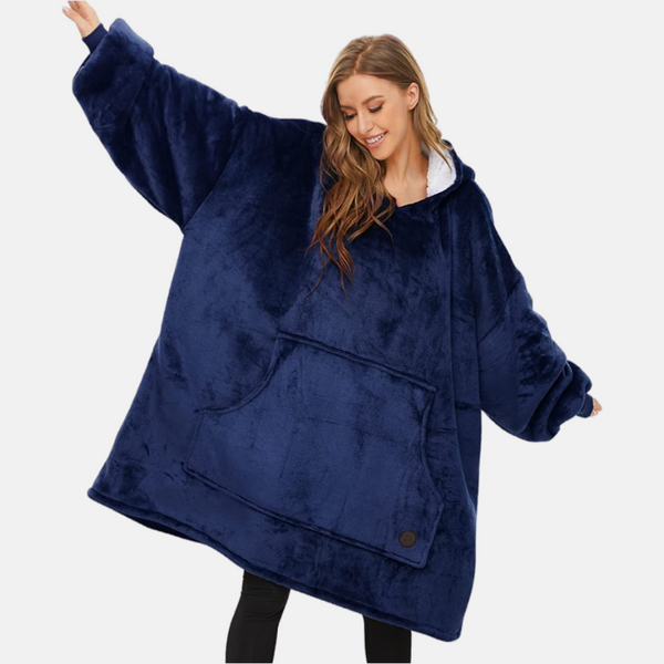 Extra-long Wearable Blanket Hoodie for Adults, Dark Blue