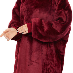 Extra-long Wearable Blanket Hoodie for Adults, Burgundy