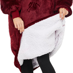 Extra-long Wearable Blanket Hoodie for Adults, Burgundy