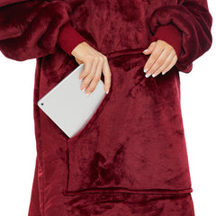 Extra-long Wearable Blanket Hoodie for Adults, Burgundy