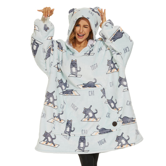 Yoga Cat Blanket Hoodie