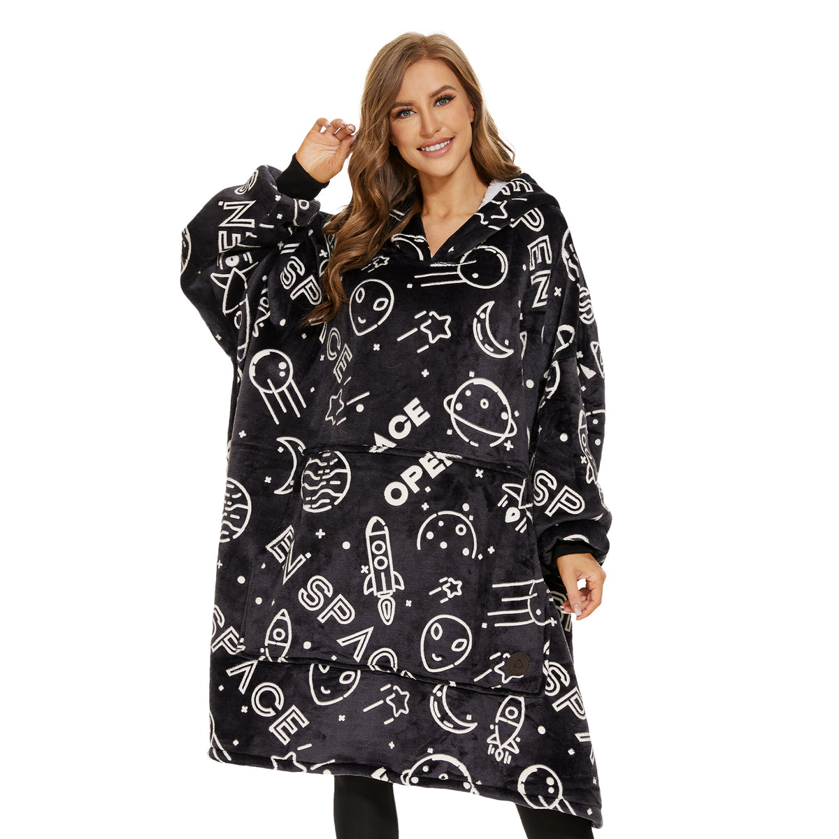 Luminous Black Wearable Blanket Hoodie for Adults, Glow in the Dark