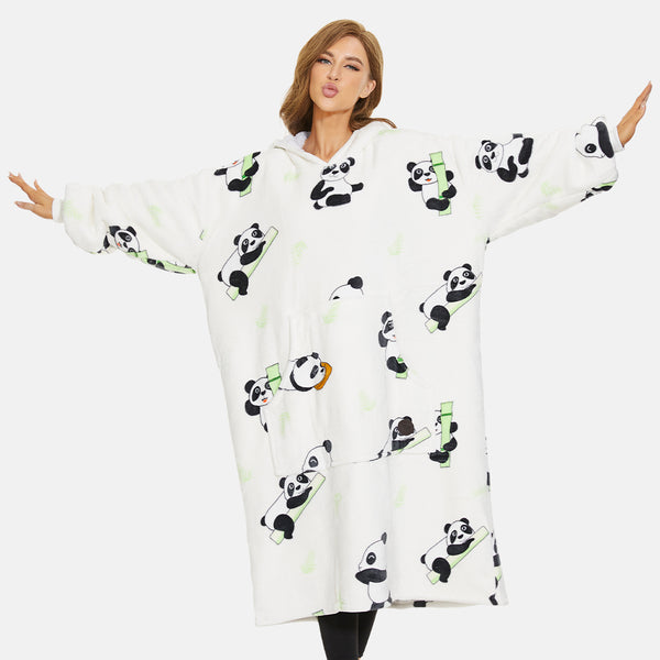 Extra-long Wearable Blanket Hoodie for Adults, Panda