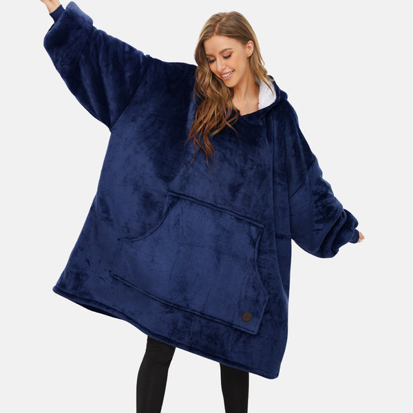 Dark Blue Wearable Blanket Hoodie for Adults