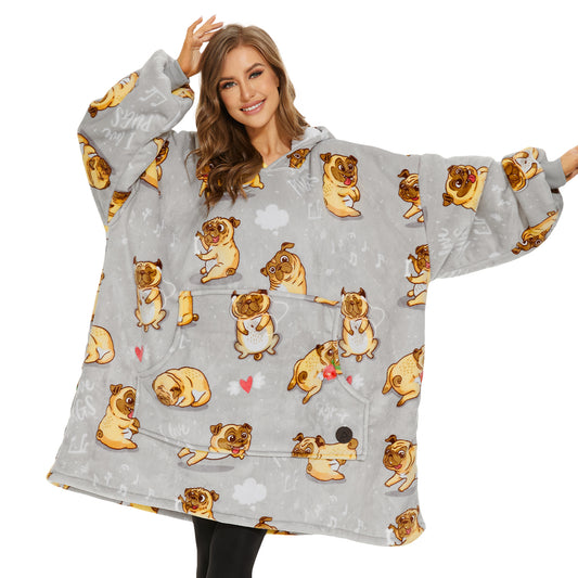 Bulldog Wearable Blanket Hoodie for Adults