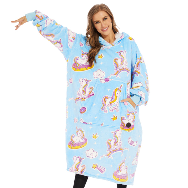 Extra-long Wearable Blanket Hoodie for Adults, Luminous Unicorn, Glow in the Dark