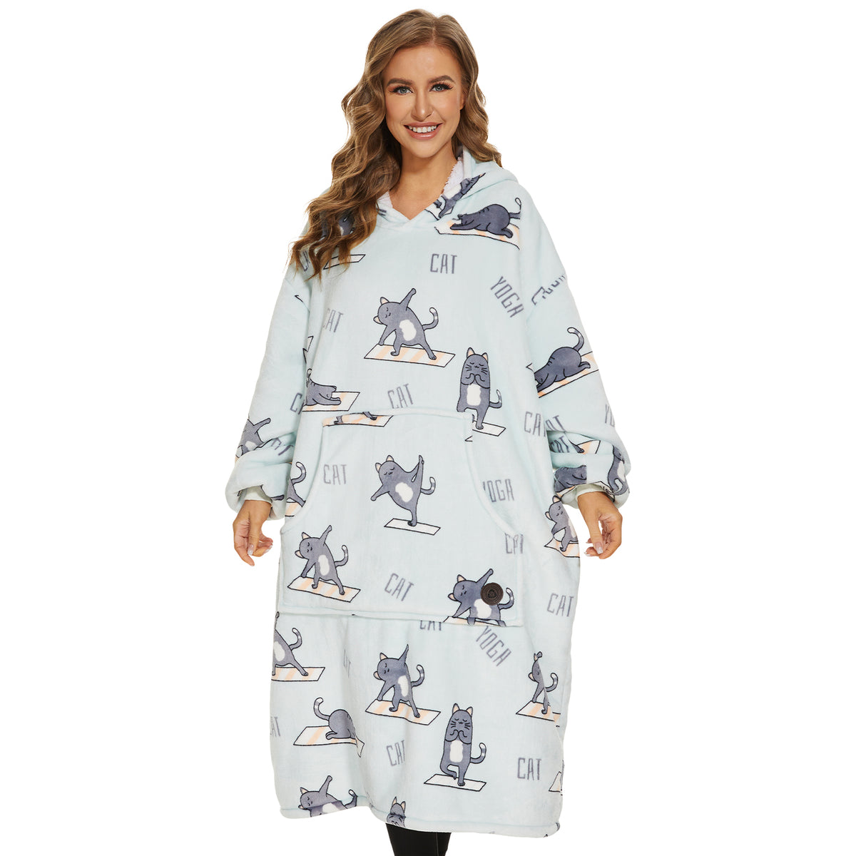 Yoga Cat Extra-Long Blanket Hoodie